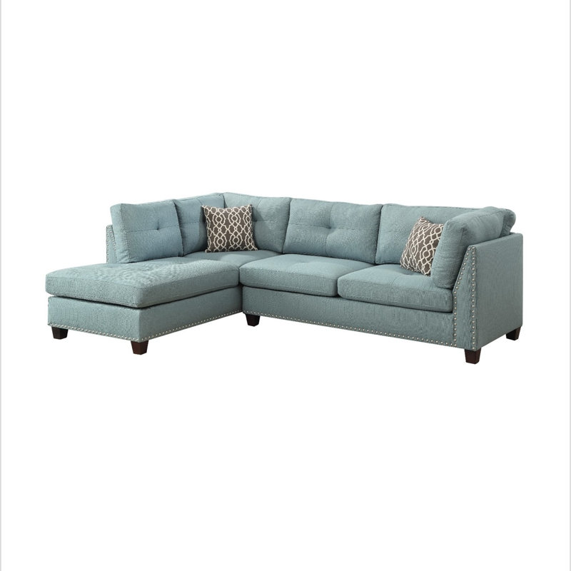 Canapé modulaire et repose-pieds Kamilly, Mélange de lin bleu sarcelle clair, Orienté à gauche (vu de face)
