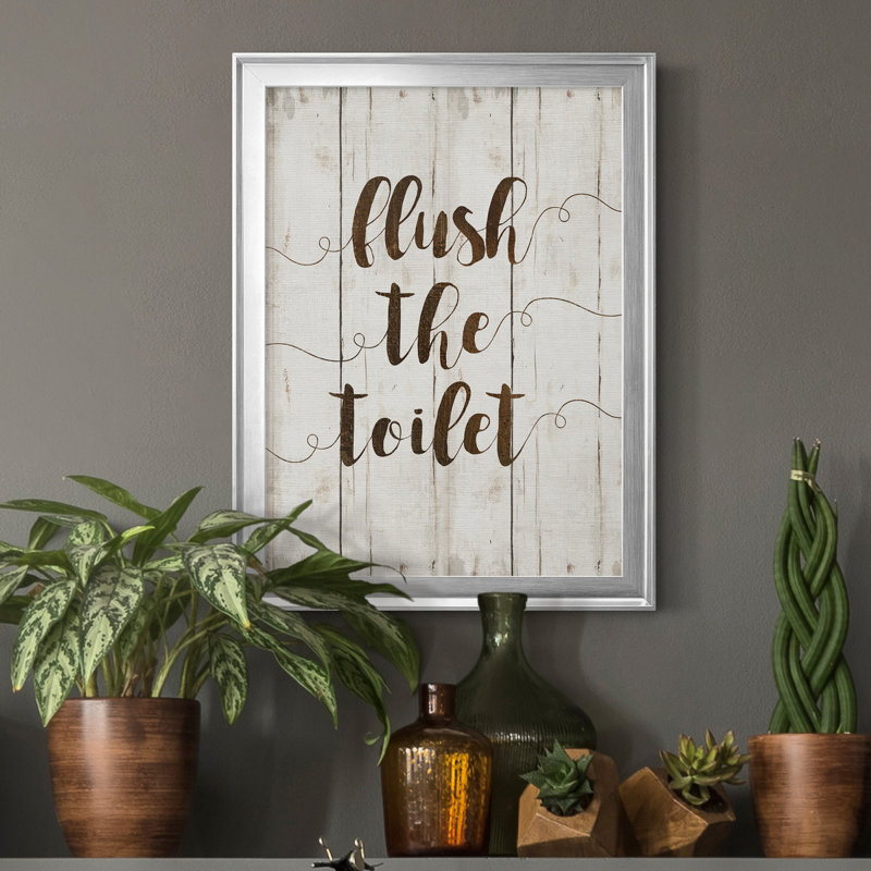 «Flush The toilettes», art textuel sur toile, H 22,5 po x l 30,5 po x P 1,5 po, Argent