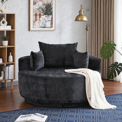 Fauteuil pivotant simple en mousse de 55 po en chenille de 55 po de long et pivotant à 360 degrés pour le salon et la chambre à coucher