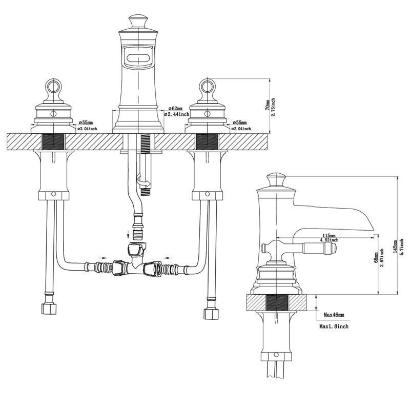 Chute d'eau 8 po Robinet pour salle de bain à poignée double en acier inoxydable, Nickel brossé
