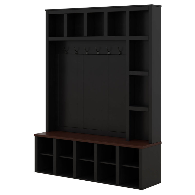 Shoe Cabinet With Coat Rack, Wooden Hall Tree With 6 Hooks, Adjustable Shelves, 4-In-1 Entryway Shoe Cabinet With 13 Cubbies