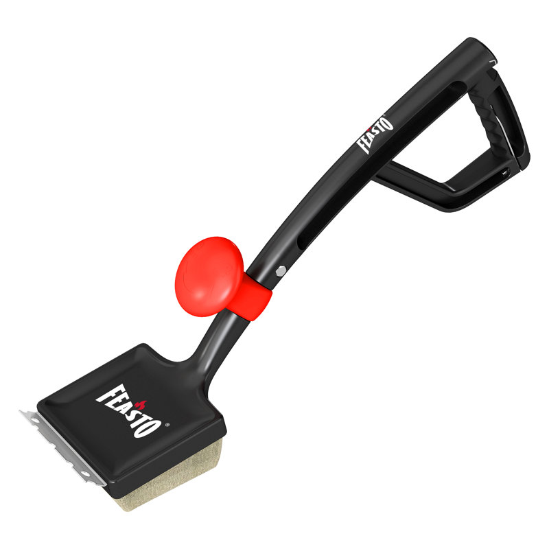 Feasto Ergonomic Long-Handled Grill Steam Cleaning Brush, Multifunctional BBQ Grate Cleaner with Thermal-Sensitive Sponge & Stainless Steel Scraper