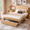 Base de lit grand format Maud avec tête de lit de 50 po de hauteur, cadre de lit plateforme en bois avec pied de lit courbé de 18,86 po et 2 grands tiroirs de rangement, aucun sommier nécessaire