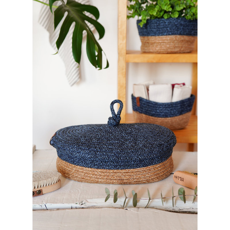The Mia UK Jute / Sisal Storage Basket, Blue/Beige