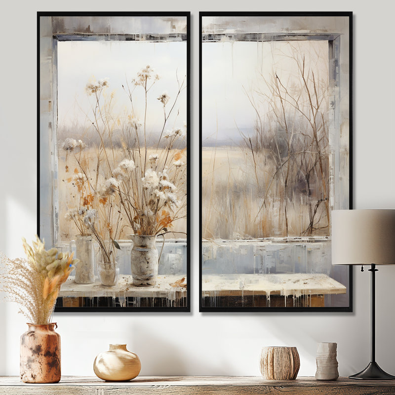 Winter Meadow View Calmness III - Paysages prairies, impressions sur toile 2 pièces, H 20 po x l 24 po, Noir