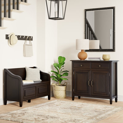 Banc de rangement en bois massif Connaught de 42 po de largeur et armoire de rangement de 40 po de largeur en brun châtaignier foncé