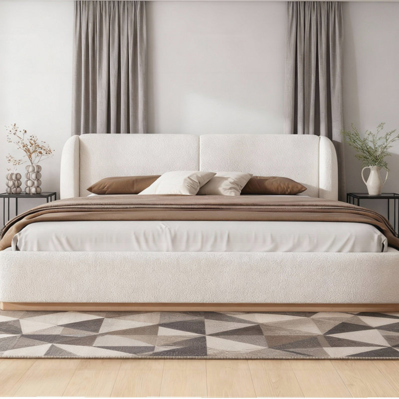Élégante base de lit rembourrée à oreilles avec base en bois massif Boucle pour les chambres modernes et un sommeil confortable