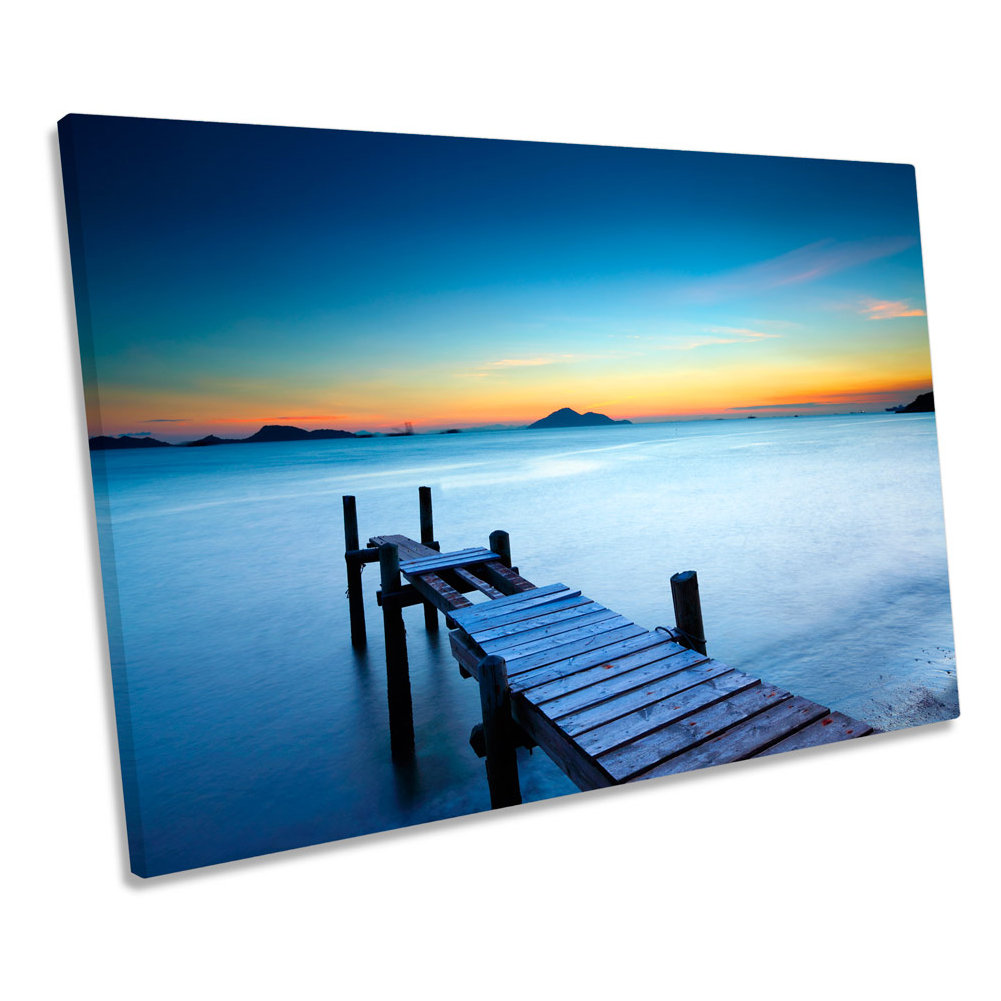 Sunset Jetty Pier Seascape Lake - Wrapped Canvas Art Prints