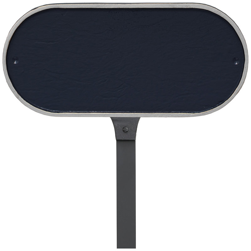 Oblong Address Sign Plaque with Lawn Stake, Navy/Silver, Yes