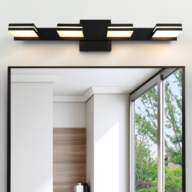 Lumières de meuble-lavabo modernes à DEL à intensité variable pour miroir, Quatre lumières, Noir mat