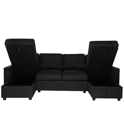 103.9" Convertible Sectional With Hidden Storage In Chaise Lounges, Four Ports, Deep Seating Design, And Twill Material U-Shaped Featuring Comfortable Seating, Wear- Upholstery