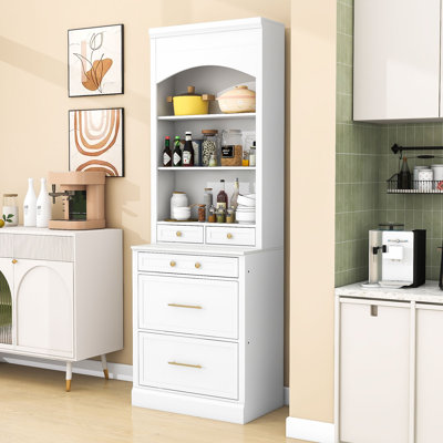 Garde-manger haut avec plateau en faux marbre, tiroirs de rangement et tablettes réglables