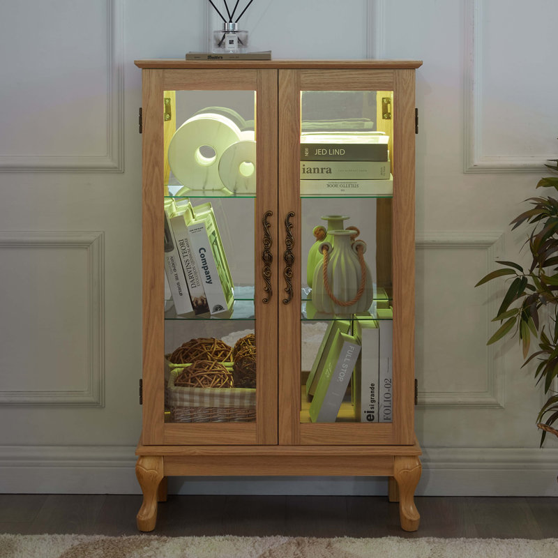 Vitrine élégante en chêne clair avec portes en verre trempé, Chêne clair
