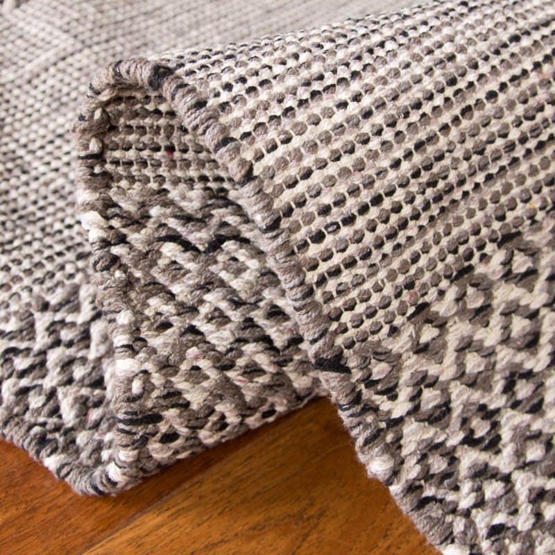 Tapis rayé ivoire / anthracite en coton tissé à plat à la main Bester, Rectangle 3 pi x 5 pi