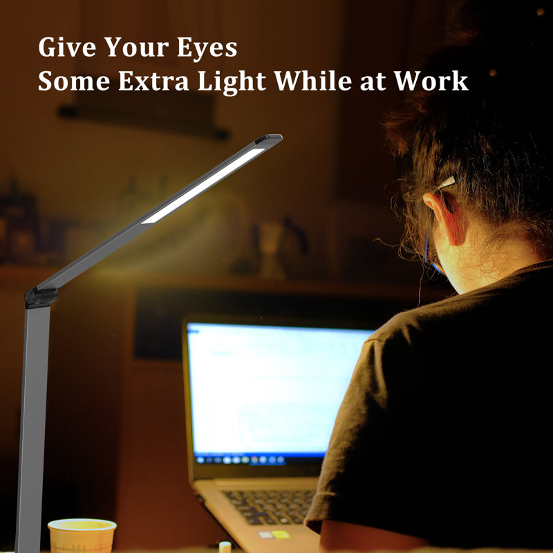 Led Desk Lamp With Usb Charging Ports Hwt-H01 - Stepless Dimmable Eye Caring Desk Light For Home Office Bedroom Bedside College Dorm, Foldable Table Lamp Reading Lamp Black