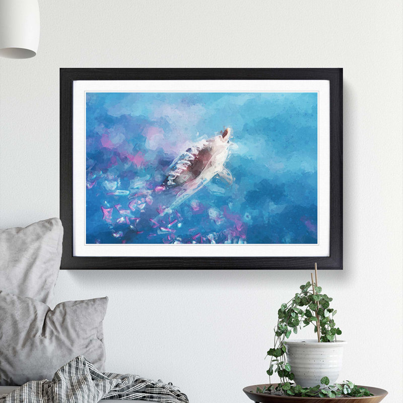 Swimming Dolphin in Abstract - Framed Print, Black Framed, 48cm H x 65cm W x 2cm D