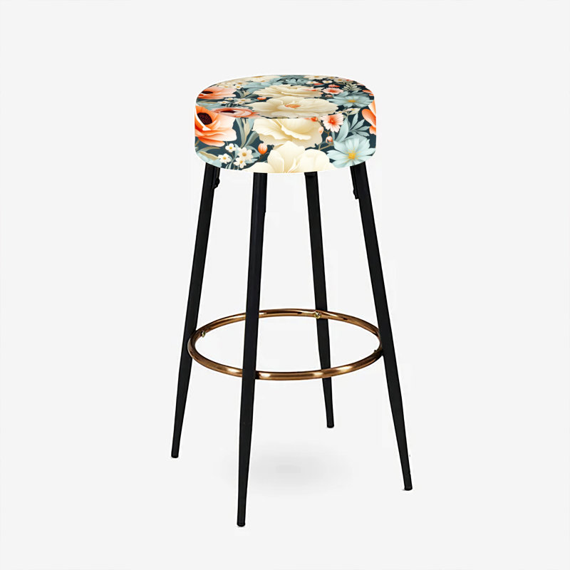 Ensemble de 2 tabourets de bar à motif floral blanc et bleu