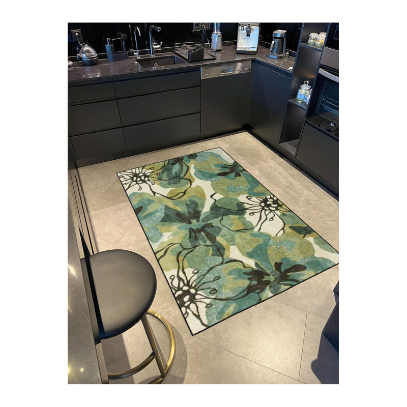 Tapis vert lavable à motif floral, Tapis de couloir 3 pi 3 po x 6 pi 7 po inclus
