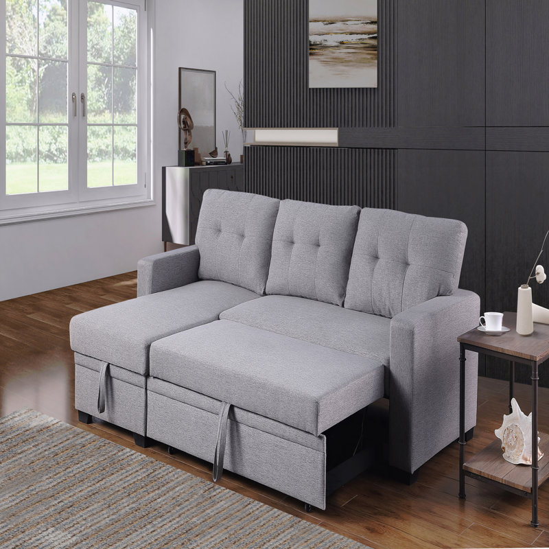 Upholstered Pull Out Sectional Sofa With Chaise