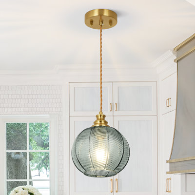 1-Light Pendant Light with Globe Leaf Ribbed Glass Shade for Kitchen Island