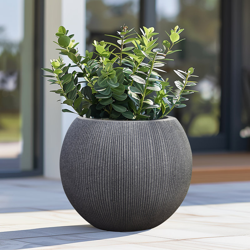 Modern Style Outdoor Planters For Porch, Round Planter With Drainage Hole, Mgo Flower Pots, Balcony Large Pot Planters