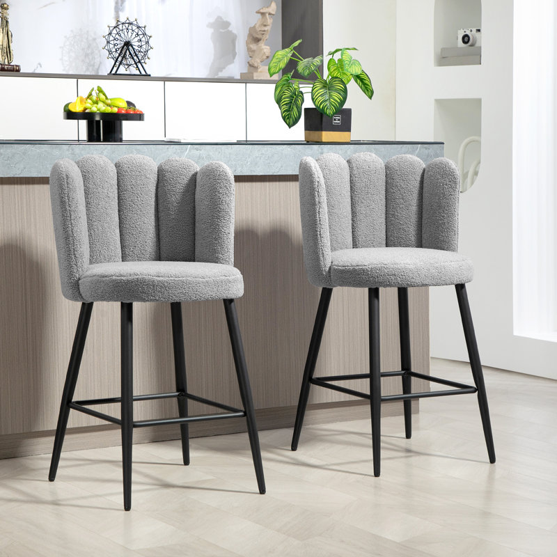 Ensemble de 2 tabourets de bar, tabourets de comptoir avec dossier, gris