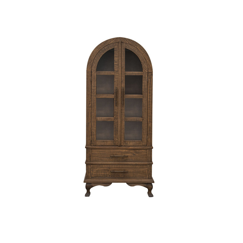 Vaisselier Lete 34X74, tiroirs de rangement, portes en verre, bois brun