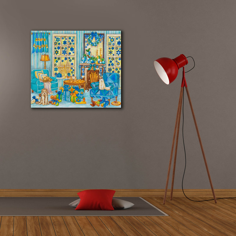 «Hanukah Living Room» par Andrea Strongwater, art mural sur toile, H 26 po x l 30 po x P 1,5 po