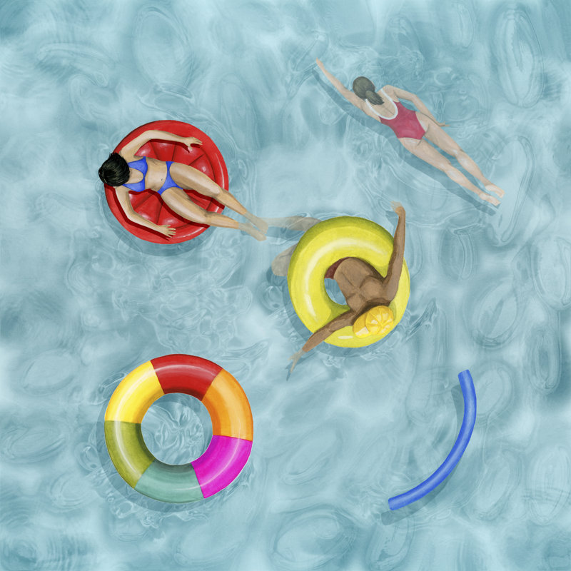 «Poolside II» par Grace Popp - peinture sur toile tendue, H 12 po x l 12 po