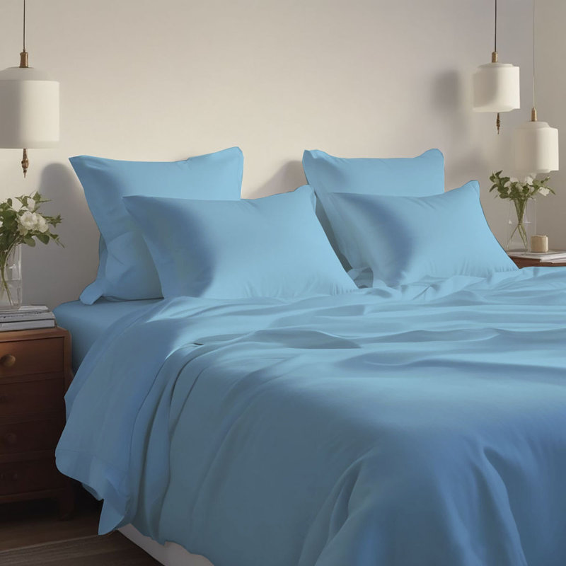 Ensemble de draps rafraîchissant et respirant Hotel Luxurious, Ensemble de draps pour lit simple + deux taies d'o, Bleu denim