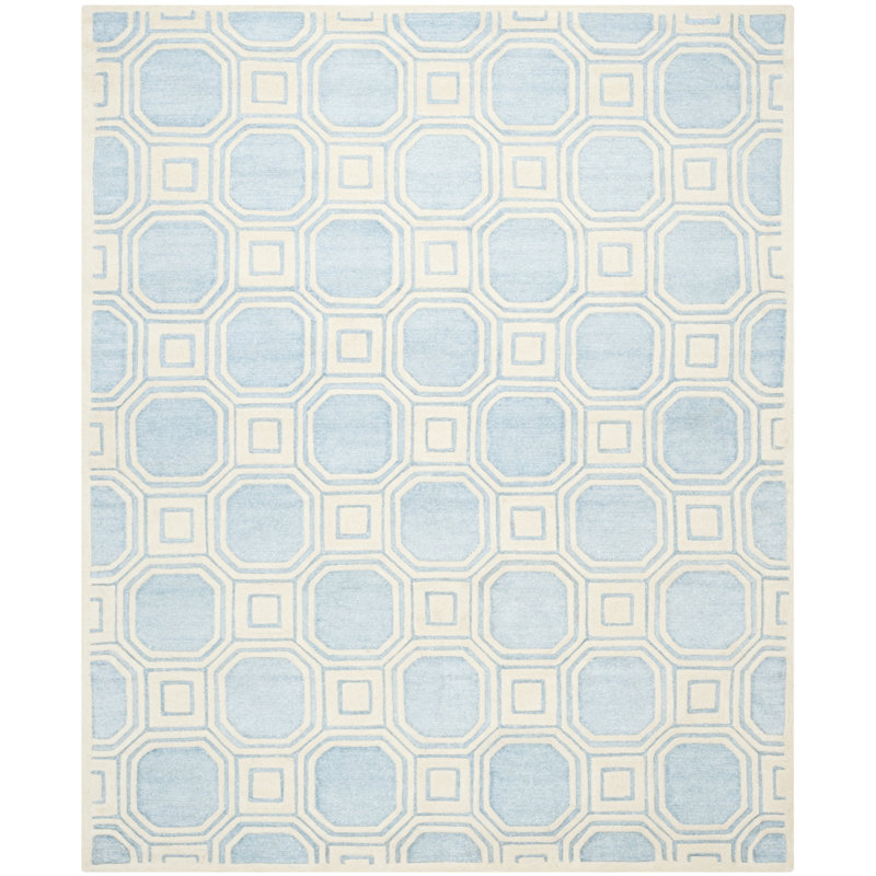 Mist Blue Hand-Tufted Wool Geometric Area Rug