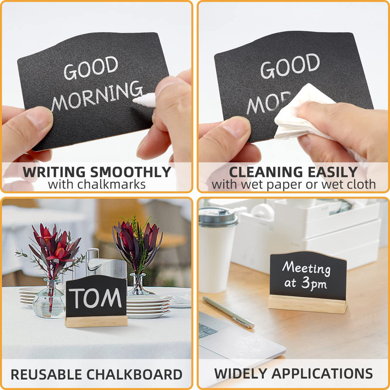 Mini Chalkboard Signs With Stand, 16 Pack Reusable Wooden Tabletop Chalkboard 4 X 3 Inch, Buffet Food Signs For Party Black Mini Tabletop Sign For Restaurant, Wedding And Bar Countertop