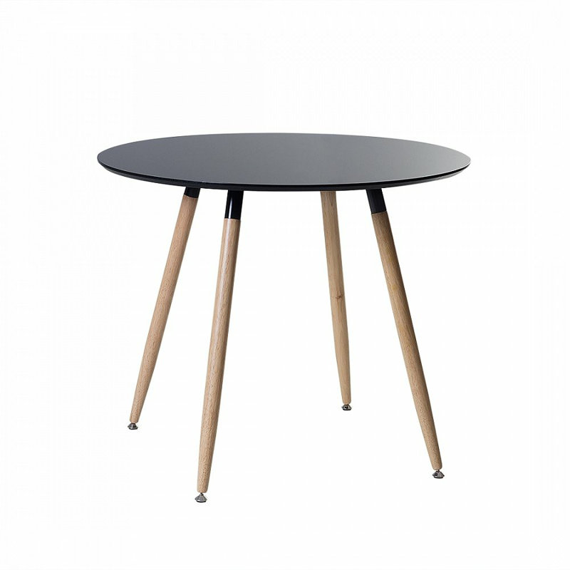 Bola Round Solid Wood Base Dining Table, Black