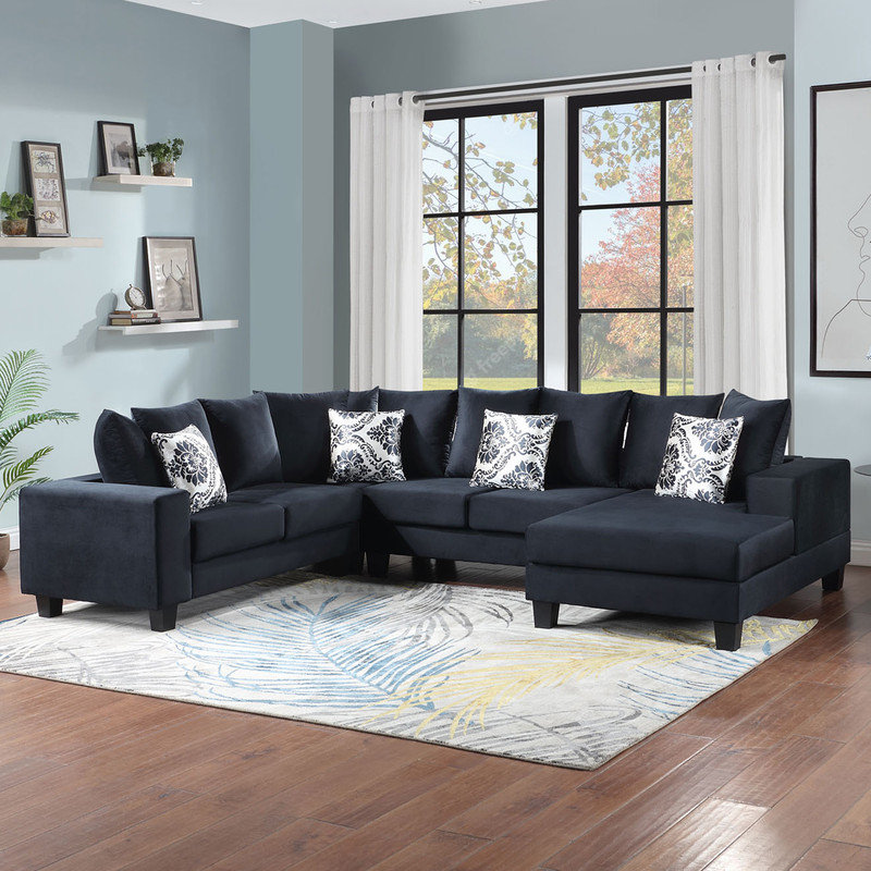 Saffanah Velvet U-Shaped Sectional Left Hand Facing, Black Velvet