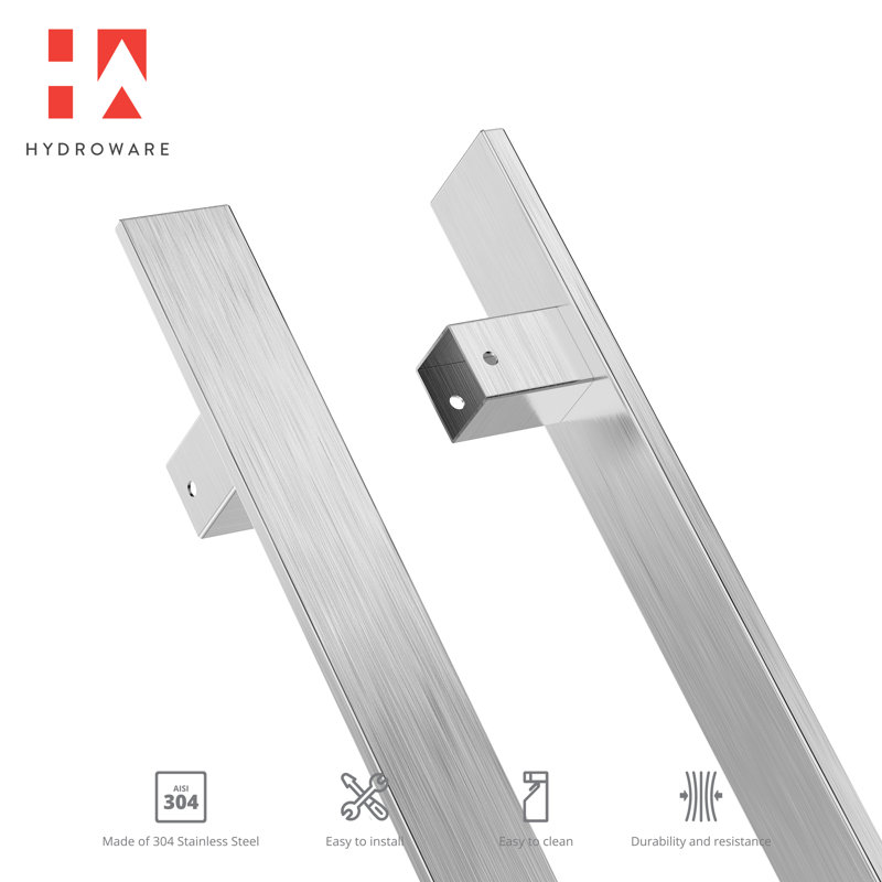 Poignée de porte à pousser / tirer - Poignée de porte plate contemporaine en acier inoxydable pour porte de douche en verre, grange en bois et porte de magasin de bureau (ensemble de 2)