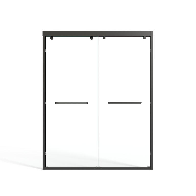 56"-60" W x 76" H Double Sliding Framed Shower Door with 5/16" Tempered Glass, Stainless Steel Accessories, Mattle Black