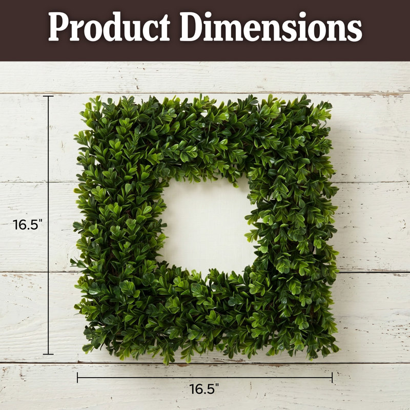Pure Garden Set of 2 Wreaths - 16.5-Inch Square Artificial Boxwood Spring, Summer, Winter, or Fall Decorations , 2