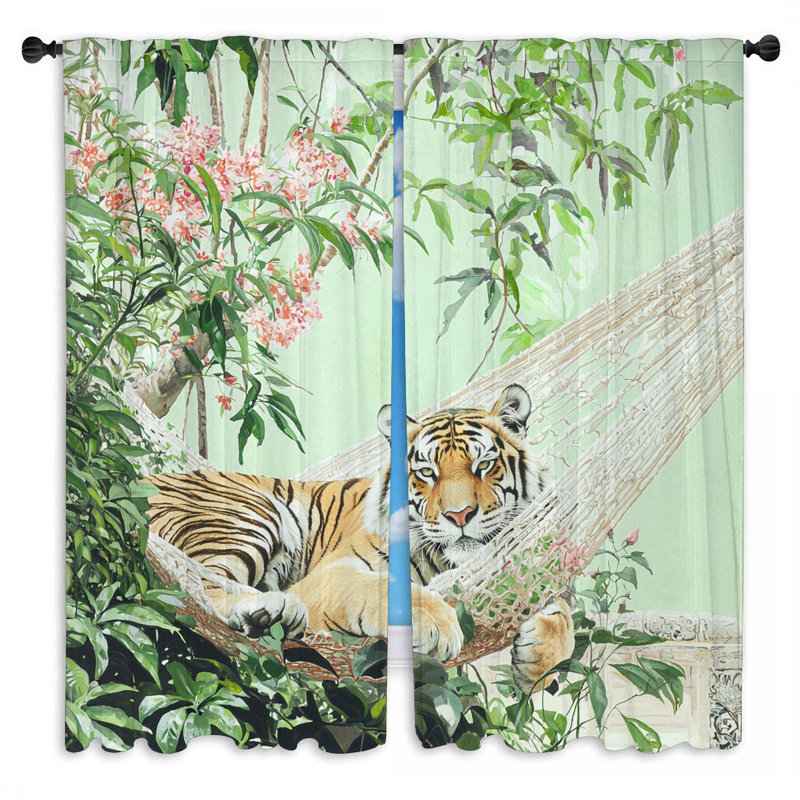 Rideaux de fenêtre tigre et rideaux animaux tropicaux - 2 panneaux, L 56 po x L 78 po