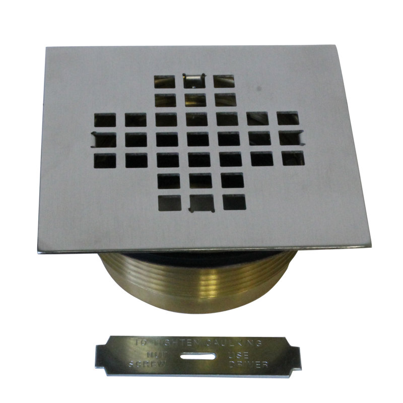 4-1/4" Square Grate Shower Drain Cover with 2" Brass Drain Pipe, Satin Nickel
