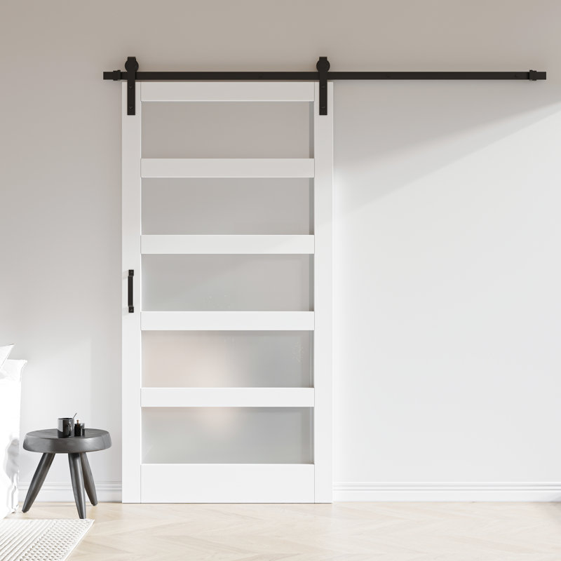 Glass and Manufactured Wood Sliding Barn Door with Installation Hardware Kit, 42" x 84"