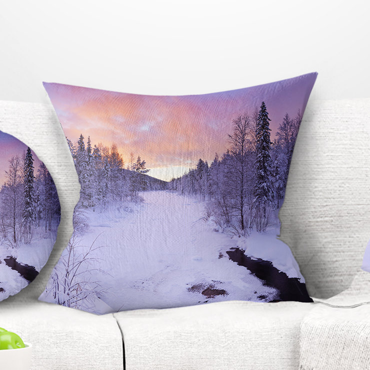 Winter River en Laponie finlandaise - Coussin à imprimé paysage, 16 po x 1 po, Coussin décoratif
