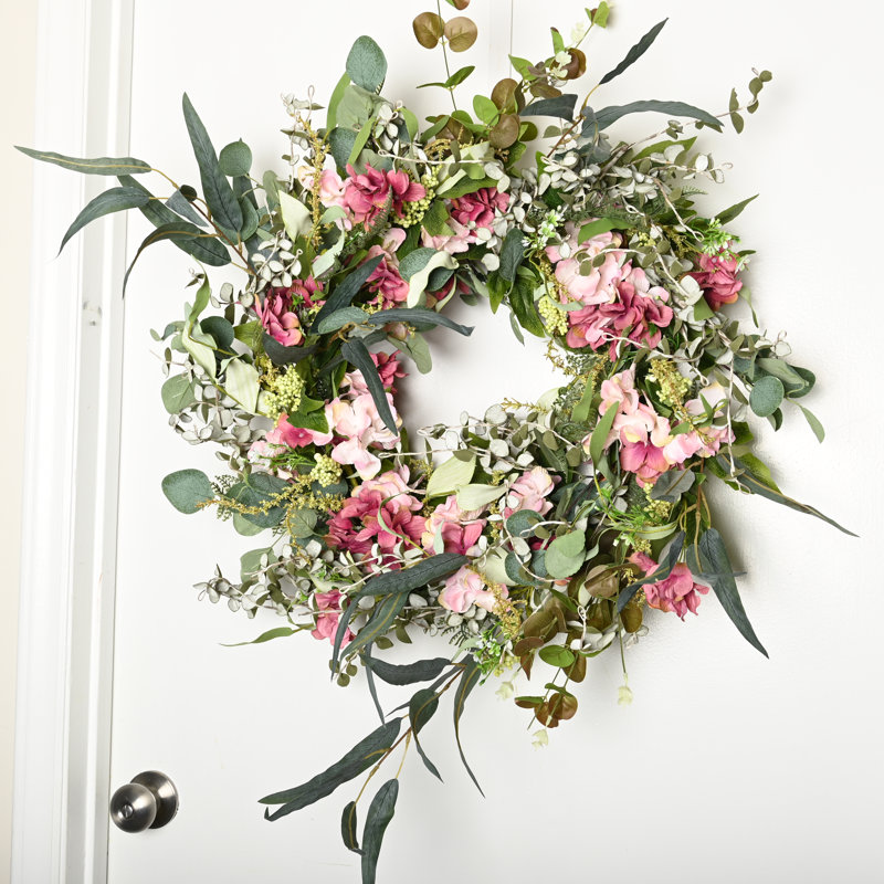 Couronne florale d'hortensia printanière 24 po pour porte d'entrée 24 po