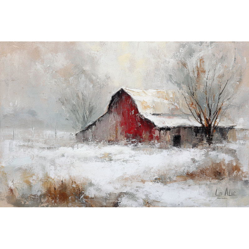«Frosted Red Barn - Snowy Countryside Landscape», art mural sur toile, 24"H x 36"W x 1.5"D