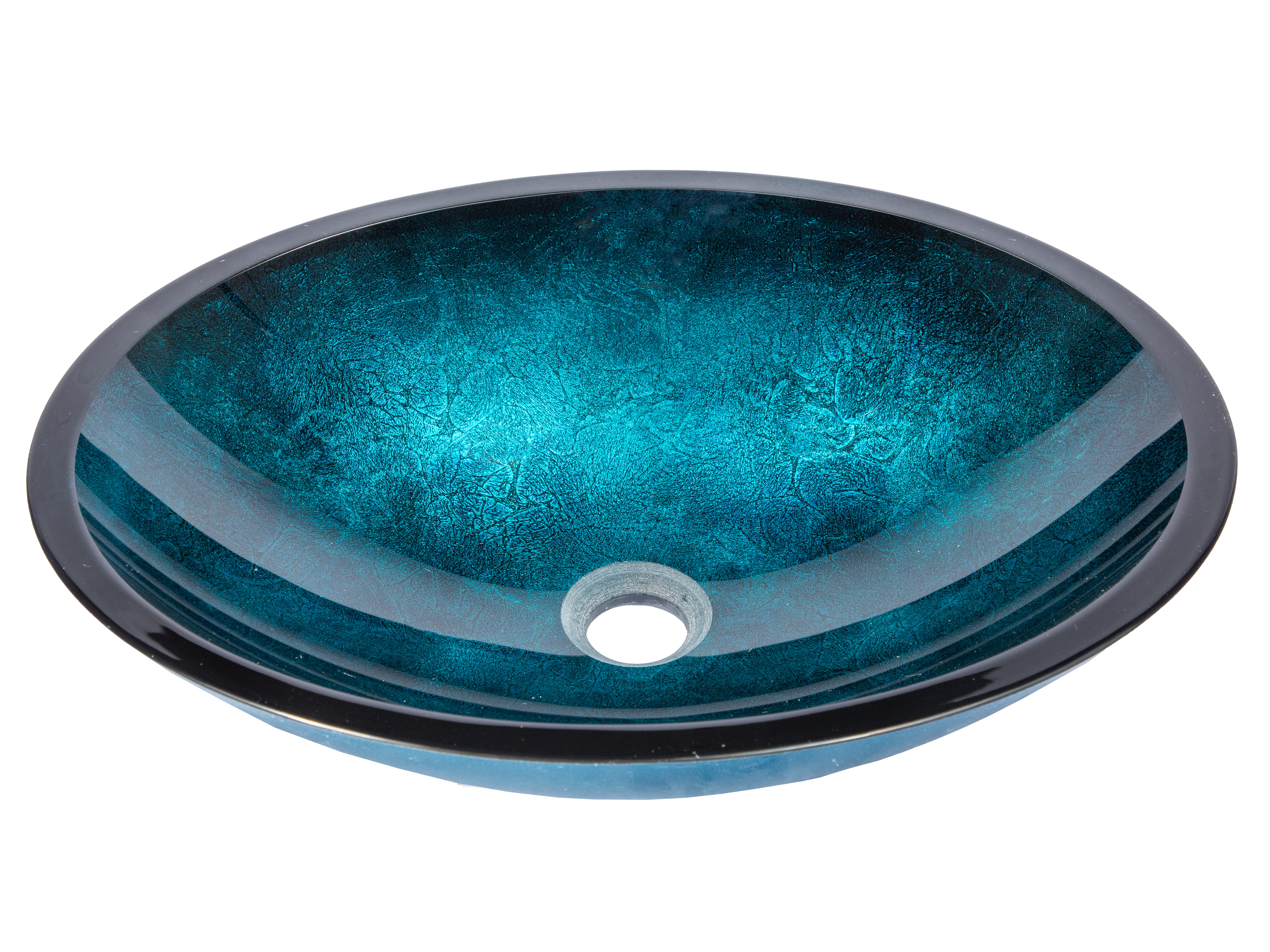 Focitland Blue Bathroom Vessel Sink 22 Inch Glass Vessel Sink With Waterfall Faucet And Pop-Up Drain Combo,Tempered Glass Bathroom Sink Above Counter Oval Sink Bowl