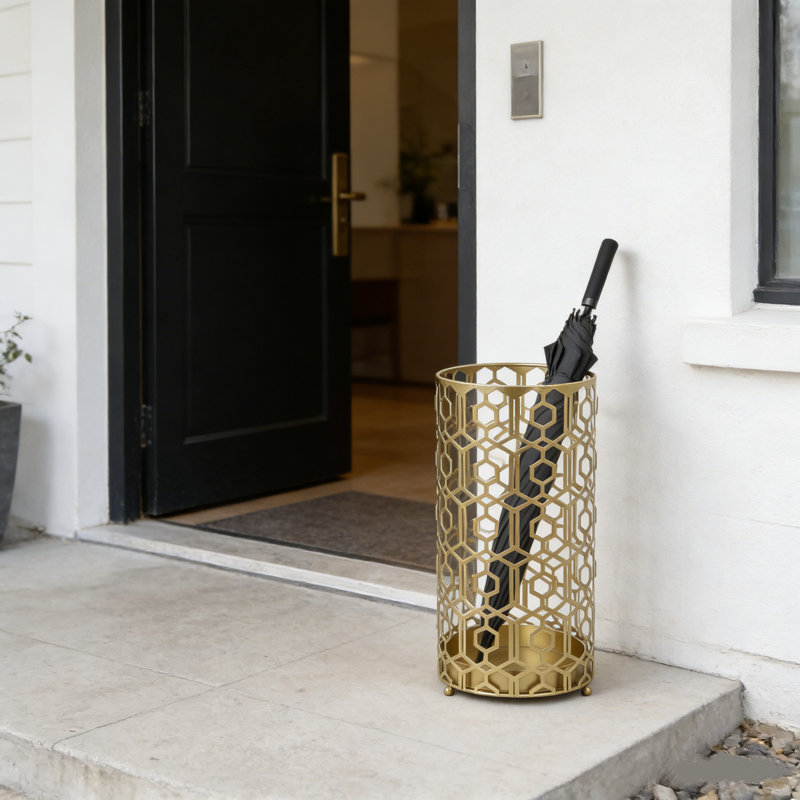 Metal Umbrella Stand With Drip Tray, Gold