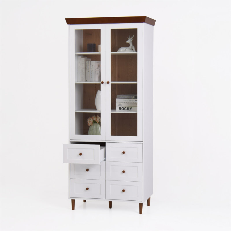 Grand garde-manger en MDF avec portes en verre et tablettes réglables, rangement autoportant pour les maisons modernes