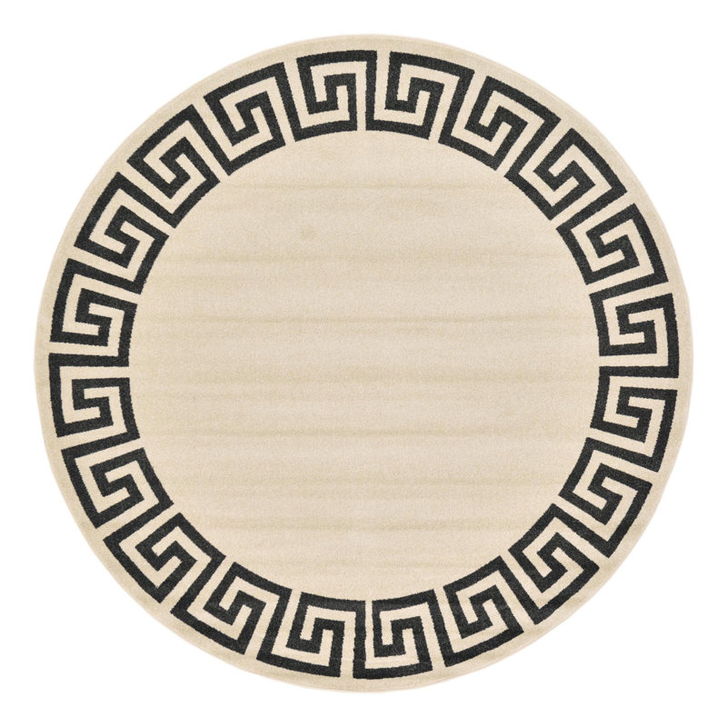 Tapis beige / noir Barreto, Rond 8 pi