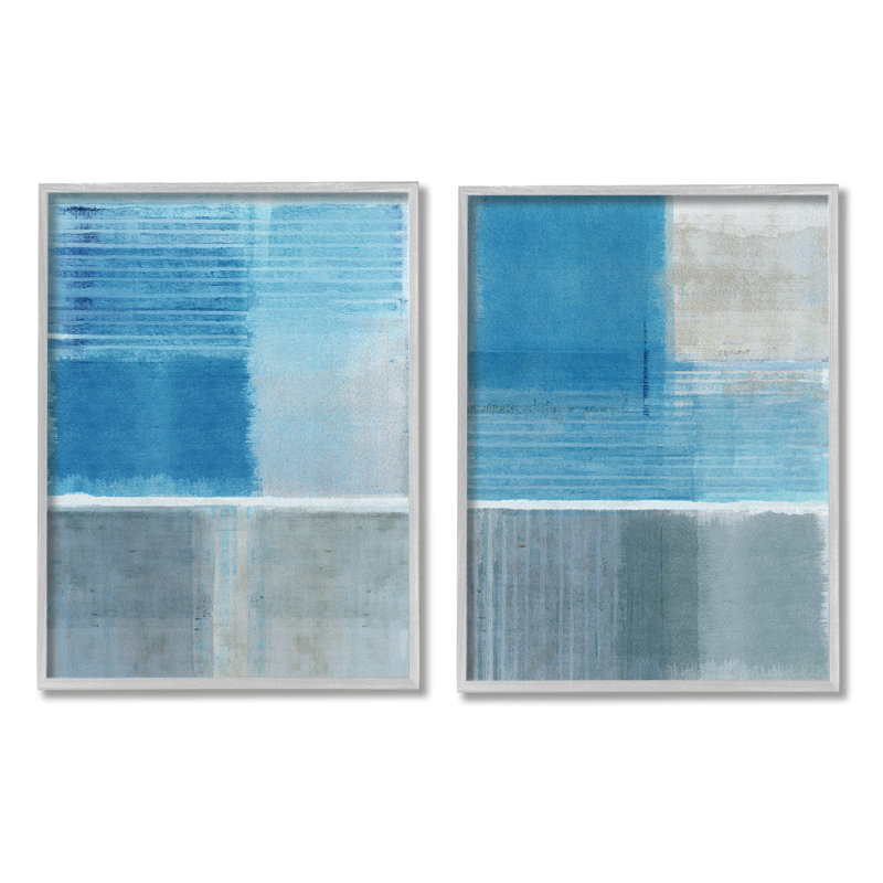 «Blue Rustic Abstraction», impression sur bois 2 pièces, H 20 po x l 32 po x P 1,5 po, Estampe numérique Farmhouse
