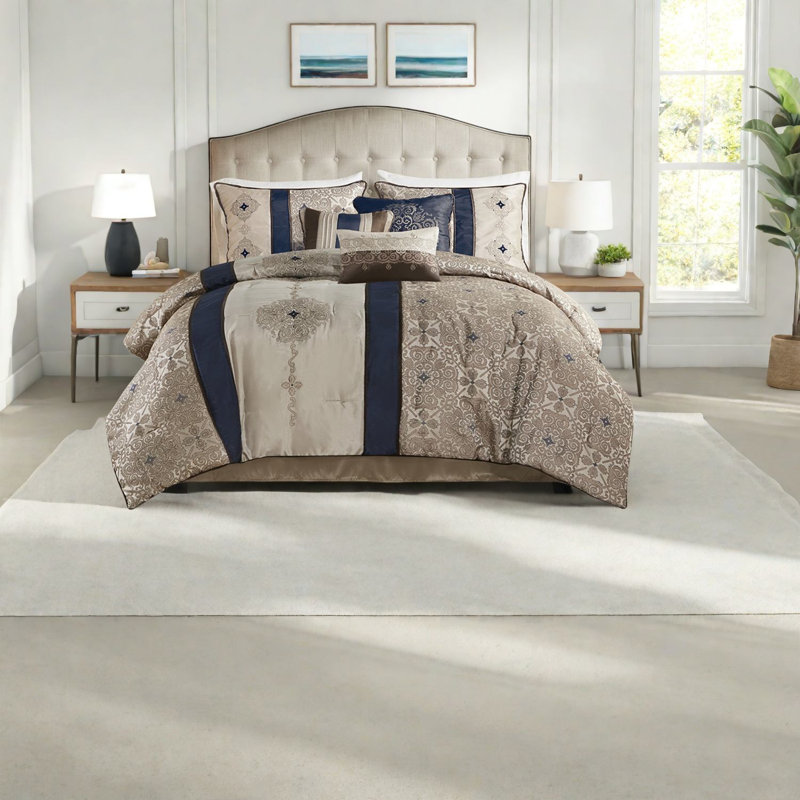 Édredon luxueux et moderne en jacquard de polyester bleu marine