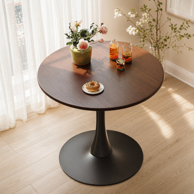 Table basse ronde moderne, table d'appoint multifonctionnelle, avec plateau en panneau de fibres à densité moyenne et base en acier robuste, noyer